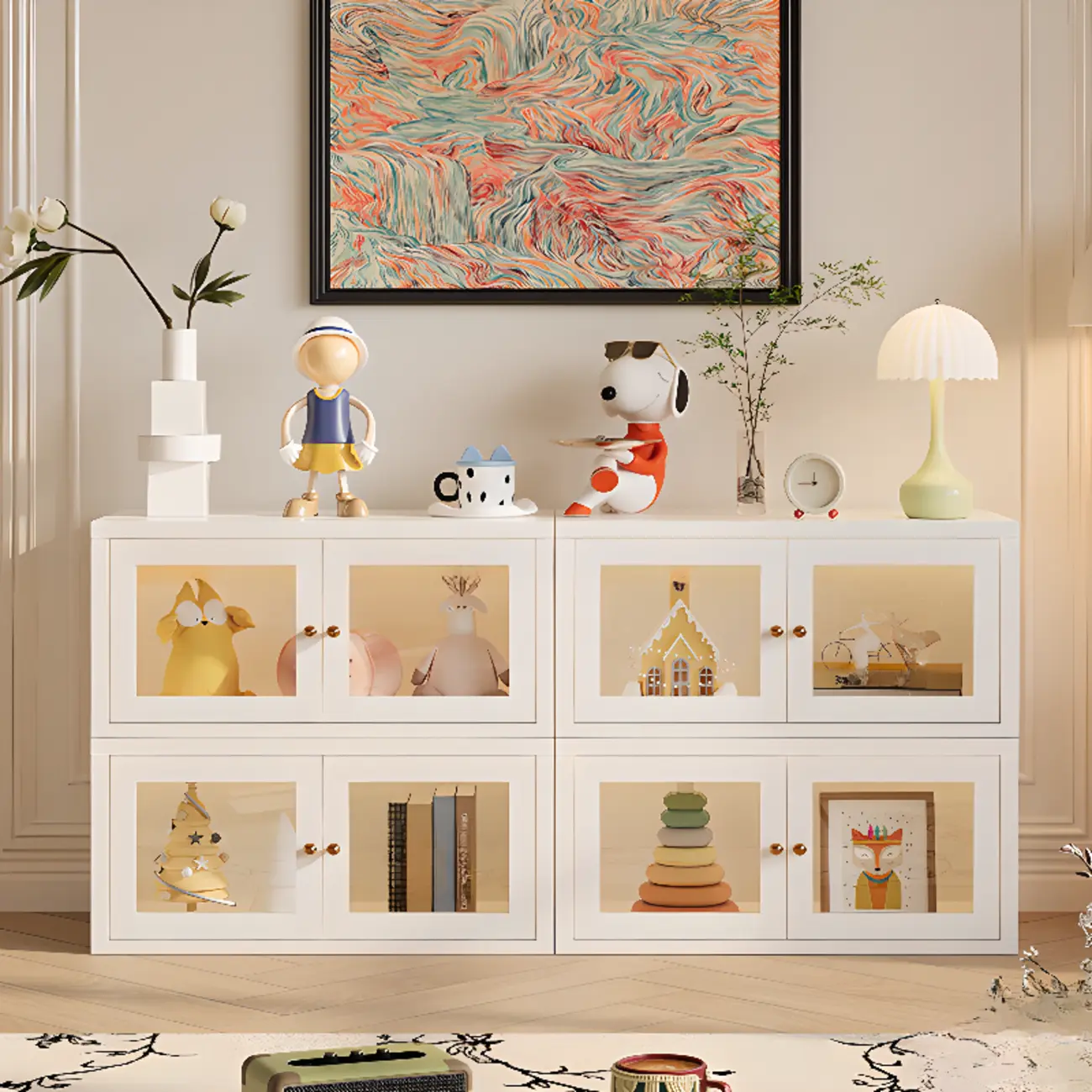 Modern Metal 2-Tier Closed Back Bookcase with Doors Image - 1 | homeyfad