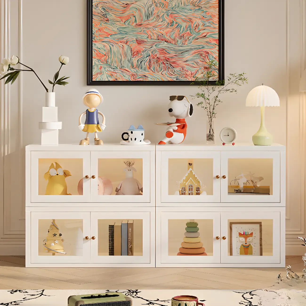 Modern Metal 2-Tier Closed Back Bookcase with Doors Image - 1