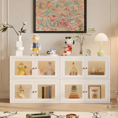 Modern Metal 2-Tier Closed Back Bookcase with Doors Image - 1