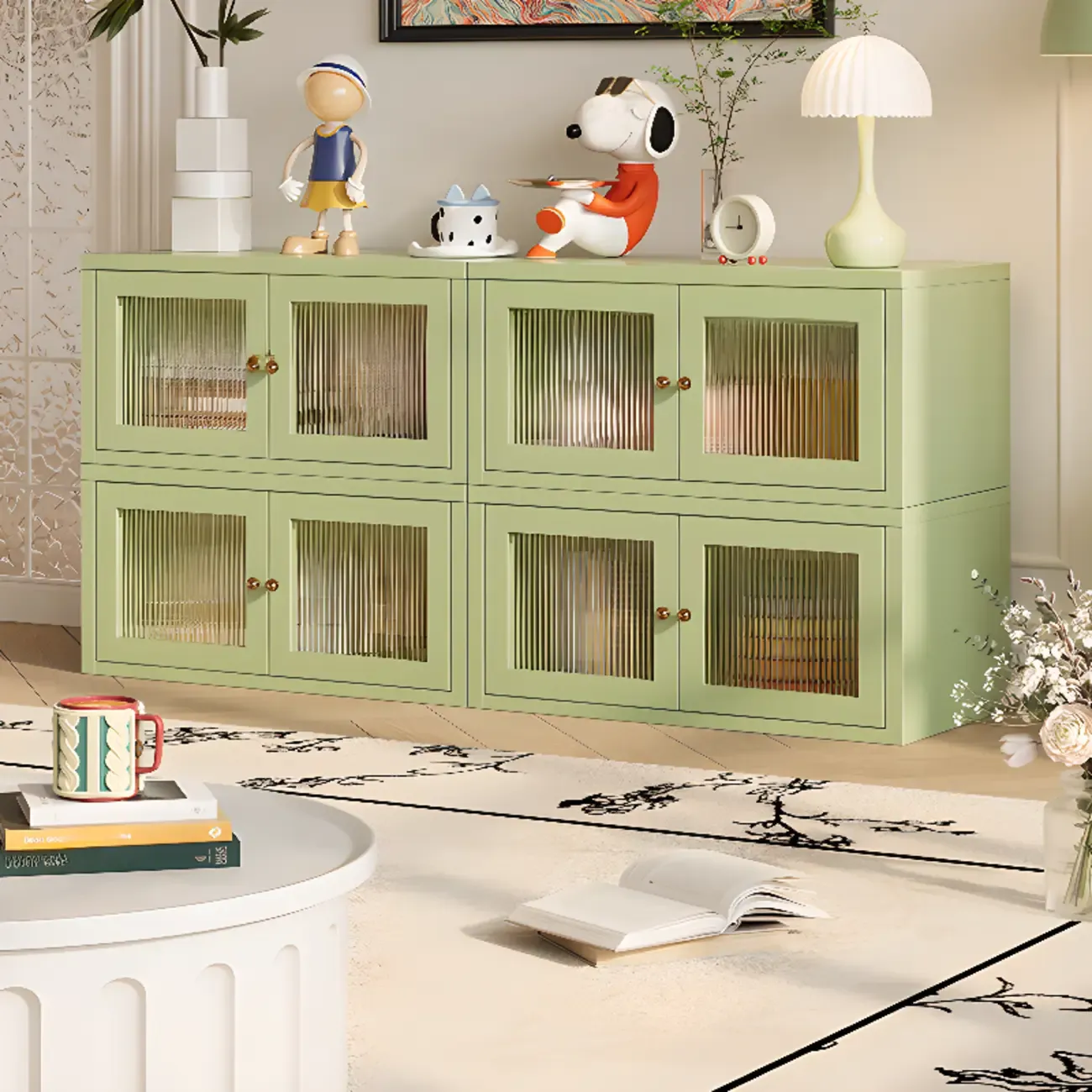 Modern Metal 2-Tier Closed Back Bookcase with Doors Image - 3