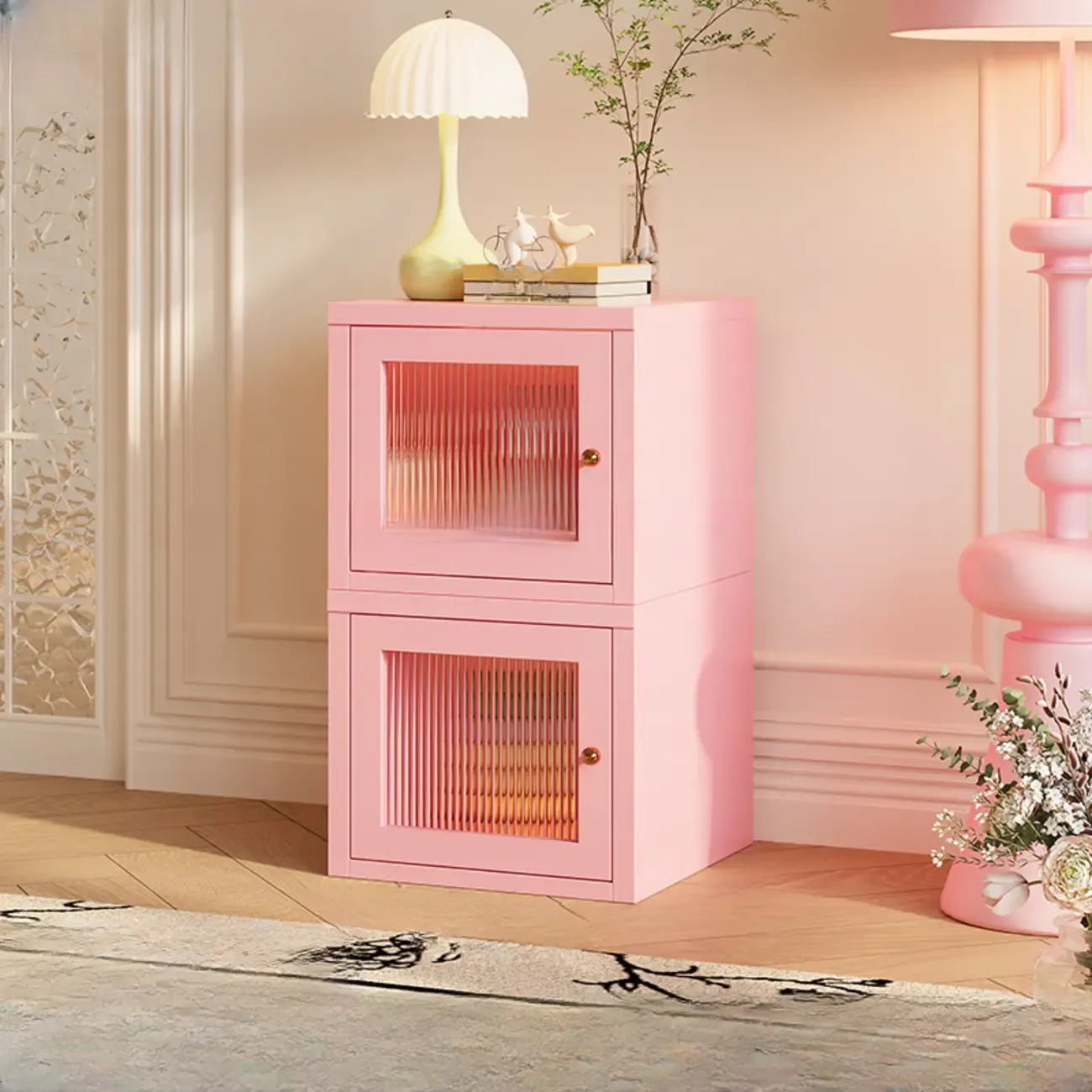 Modern Metal 2-Tier Closed Back Bookcase with Doors Image - 16