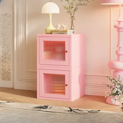 Modern Metal 2-Tier Closed Back Bookcase with Doors Image - 16