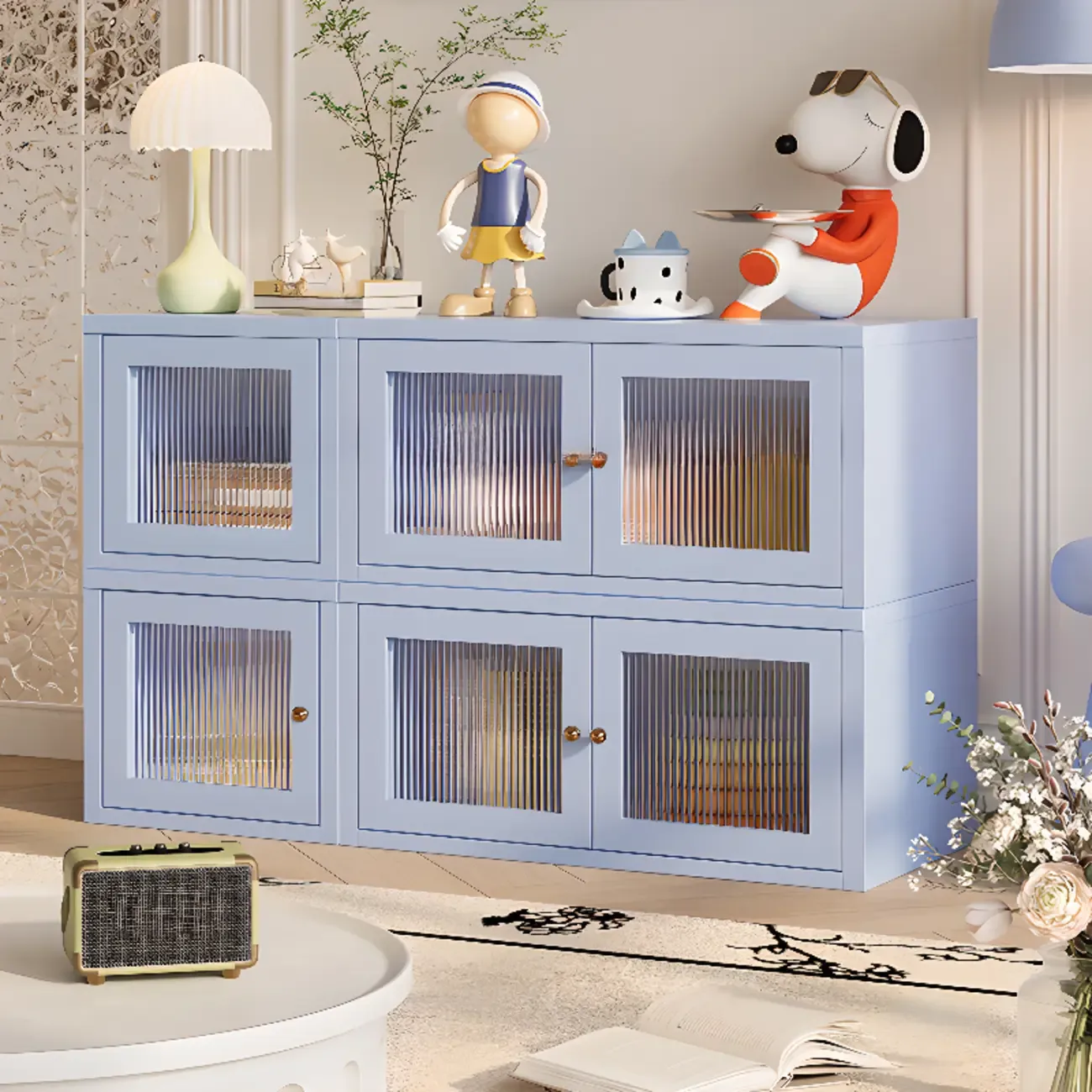 Modern Metal 2-Tier Closed Back Bookcase with Doors Image - 4