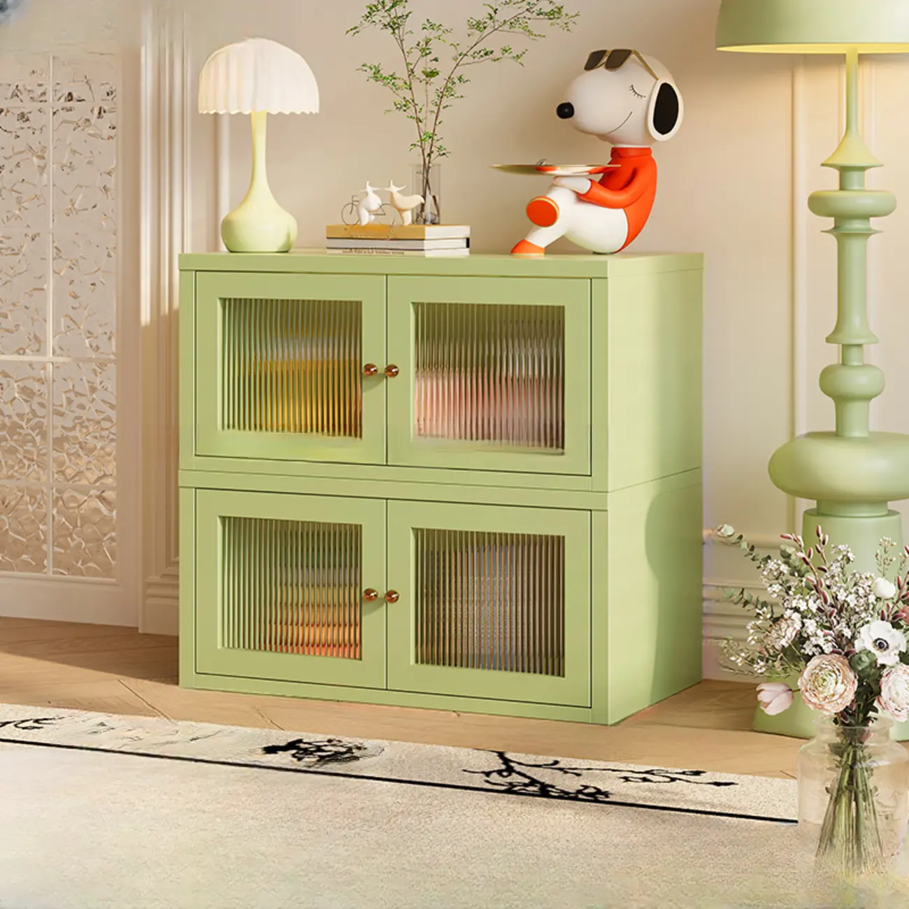 Modern Metal 2-Tier Closed Back Bookcase with Doors Image - 10 | homeyfad