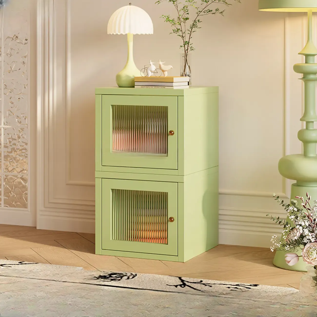 Modern Metal 2-Tier Closed Back Bookcase with Doors Image - 20