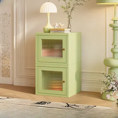 Modern Metal 2-Tier Closed Back Bookcase with Doors Image - 20