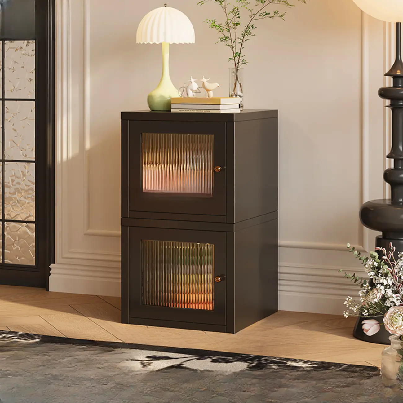 Modern Metal 2-Tier Closed Back Bookcase with Doors Image - 17 | homeyfad