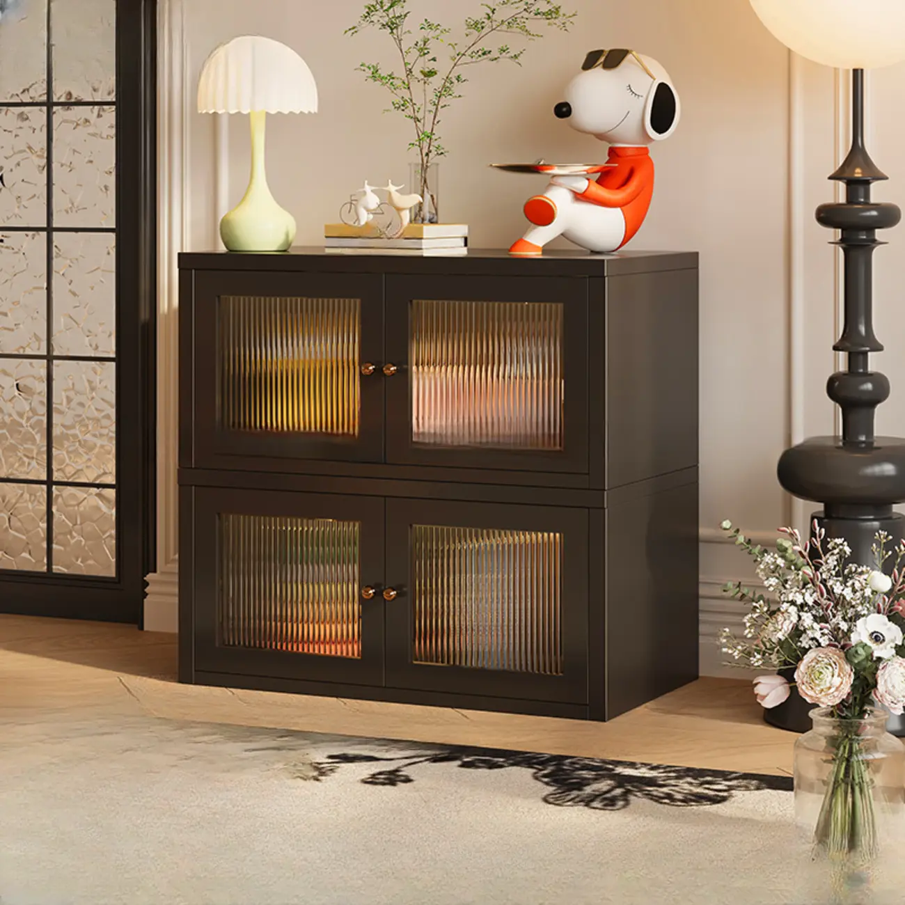 Modern Metal 2-Tier Closed Back Bookcase with Doors Image - 5 | homeyfad