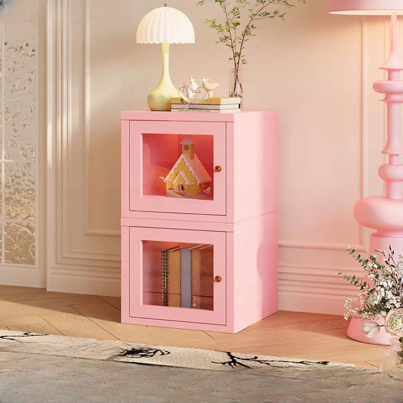 Modern Metal 2-Tier Closed Back Bookcase with Doors Image - 19 | homeyfad