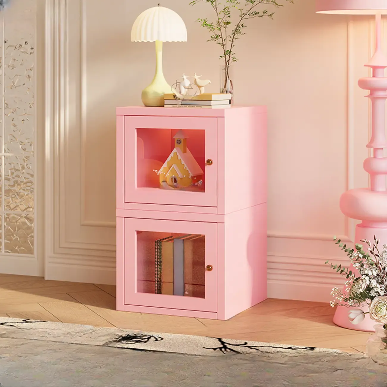 Modern Metal 2-Tier Closed Back Bookcase with Doors Image - 19