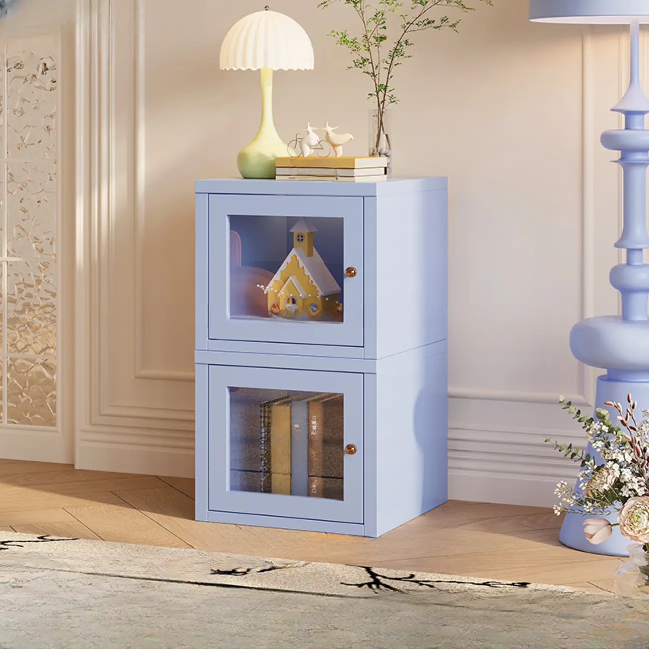 Modern Metal 2-Tier Closed Back Bookcase with Doors Image - 21 | homeyfad