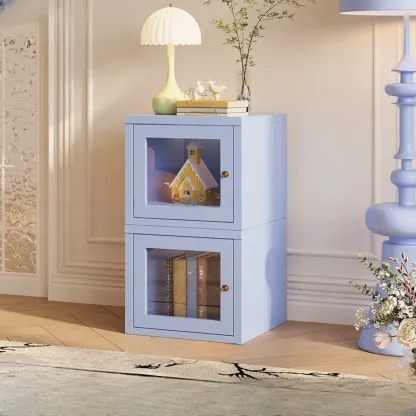 Modern Metal 2-Tier Closed Back Bookcase with Doors Image - 21