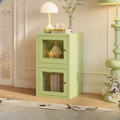 Modern Metal 2-Tier Closed Back Bookcase with Doors Image - 22