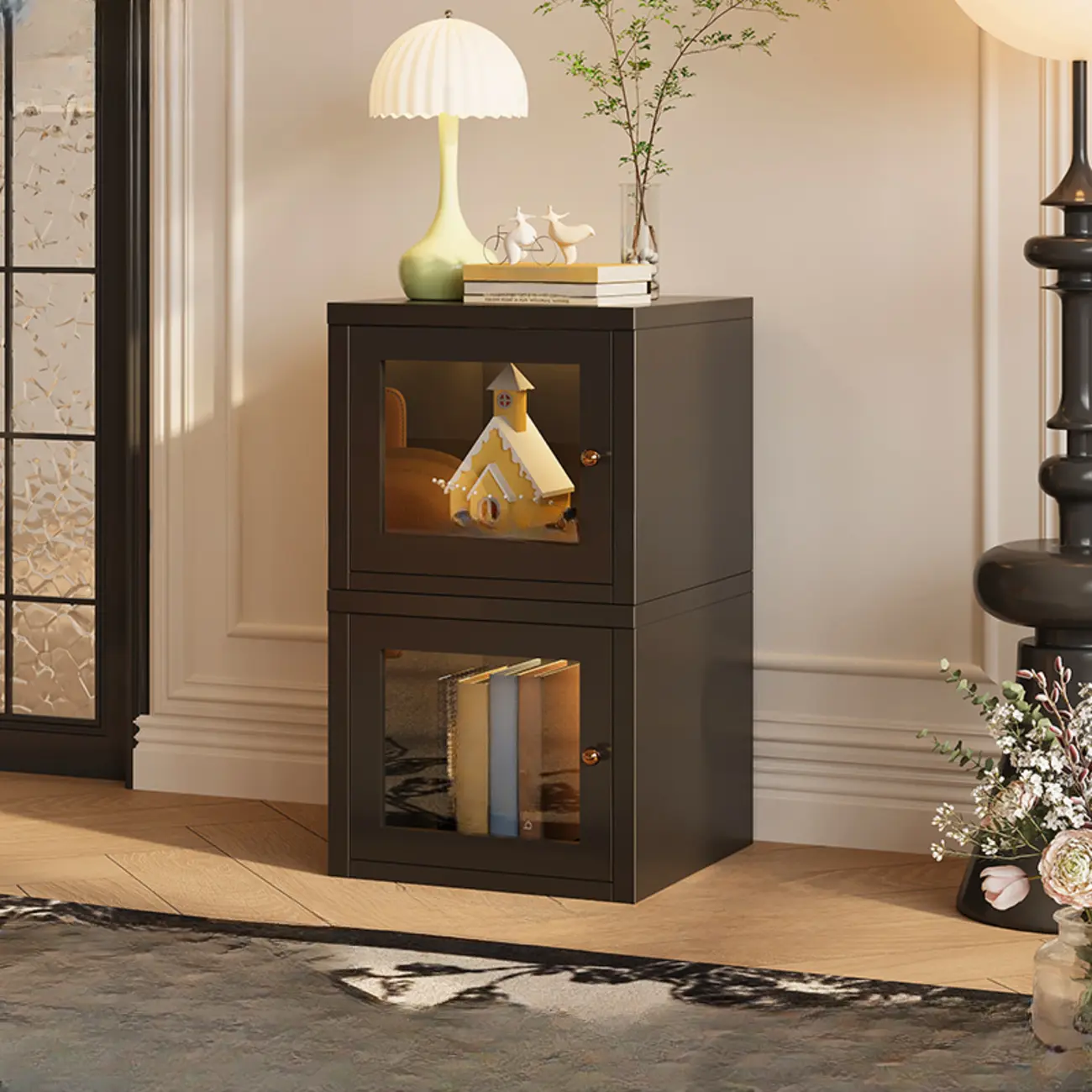 Modern Metal 2-Tier Closed Back Bookcase with Doors Image - 23 | homeyfad