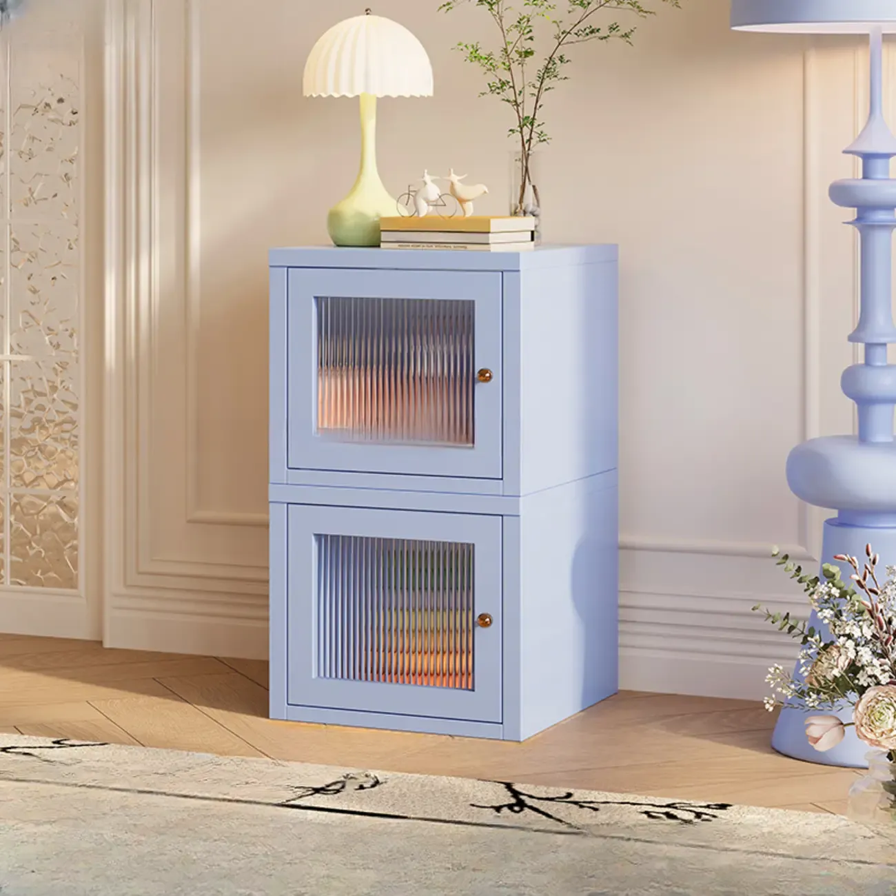 Modern Metal 2-Tier Closed Back Bookcase with Doors Image - 24