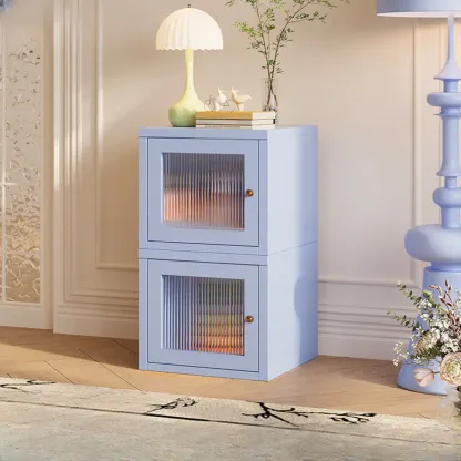 Modern Metal 2-Tier Closed Back Bookcase with Doors Image - 24