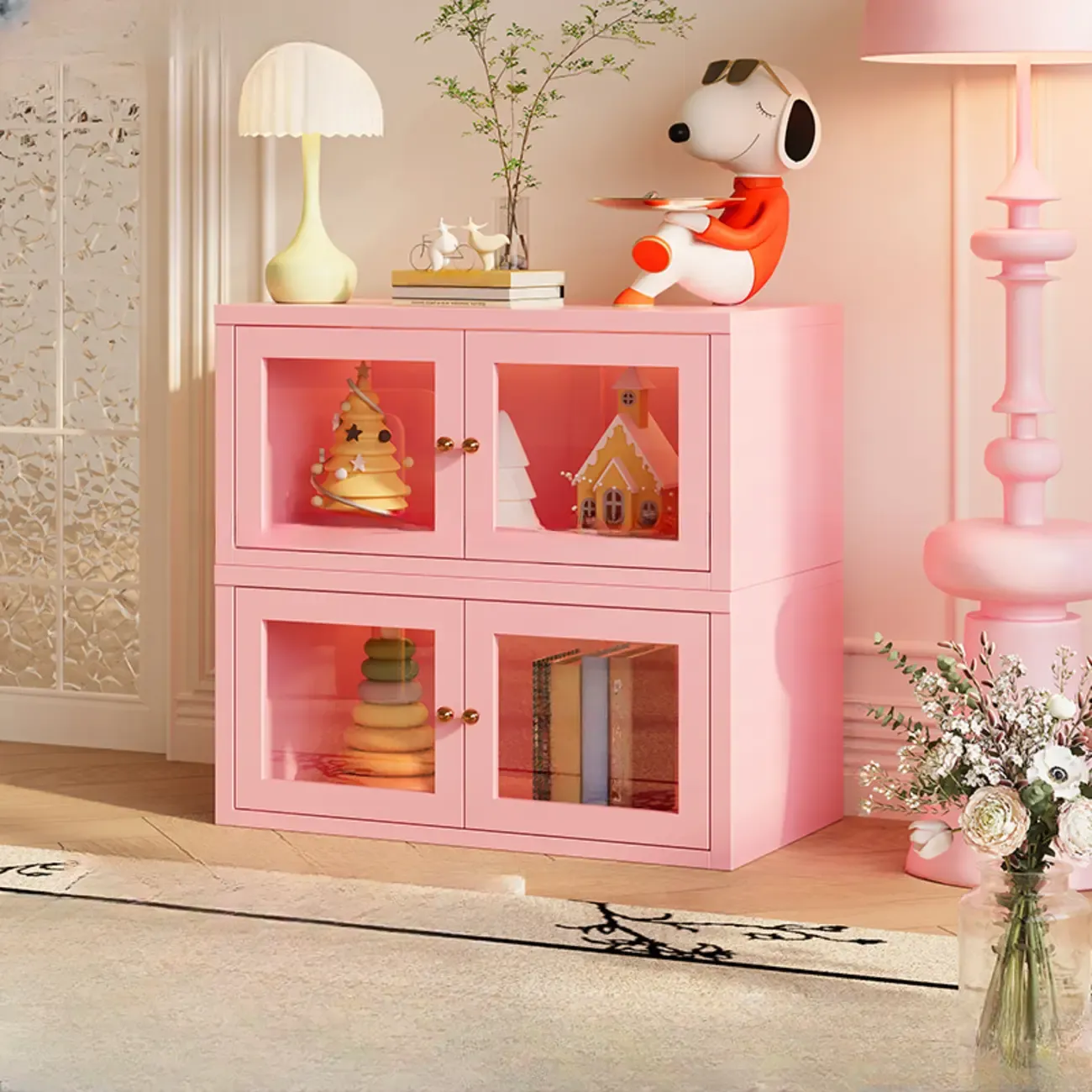 Modern Metal 2-Tier Closed Back Bookcase with Doors Image - 6