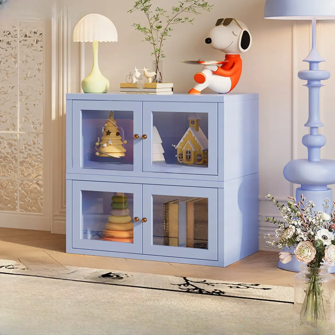 Modern Metal 2-Tier Closed Back Bookcase with Doors Image - 7