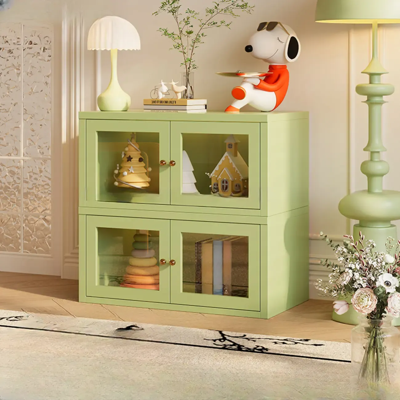 Modern Metal 2-Tier Closed Back Bookcase with Doors Image - 8