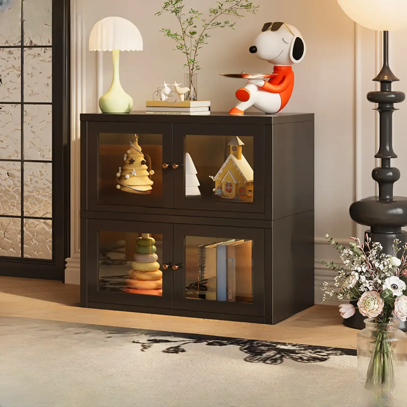Modern Metal 2-Tier Closed Back Bookcase with Doors Image - 12