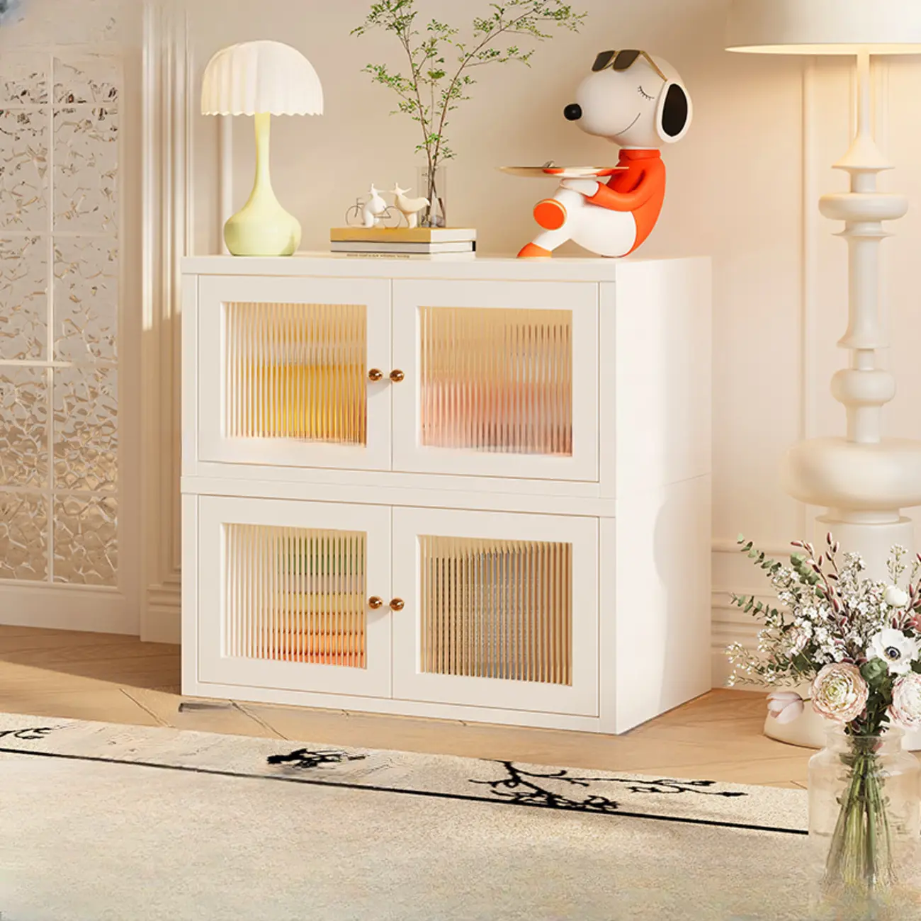 Modern Metal 2-Tier Closed Back Bookcase with Doors Image - 9 | homeyfad