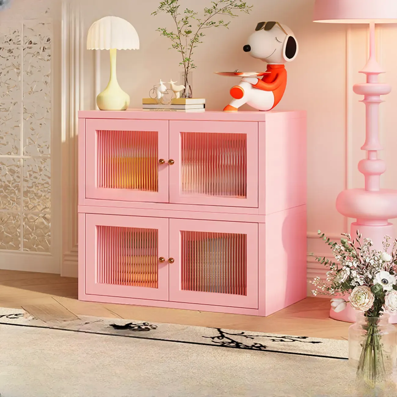 Modern Metal 2-Tier Closed Back Bookcase with Doors Image - 15