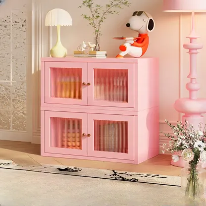 Modern Metal 2-Tier Closed Back Bookcase with Doors Image - 15