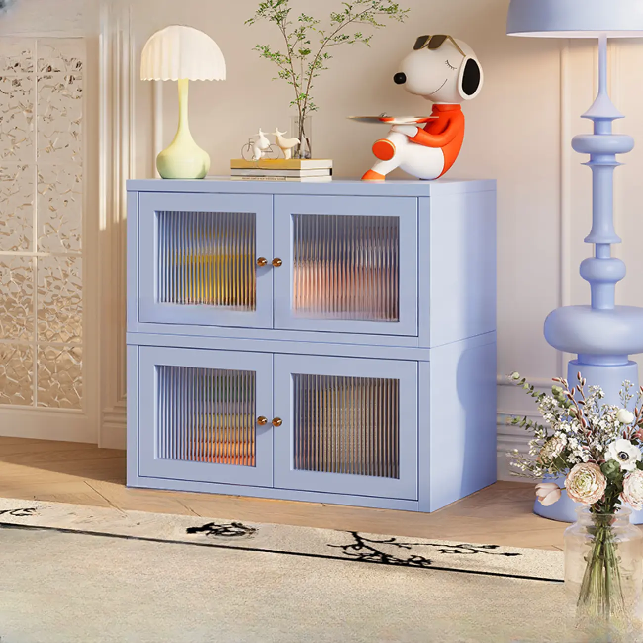 Modern Metal 2-Tier Closed Back Bookcase with Doors Image - 13 | homeyfad