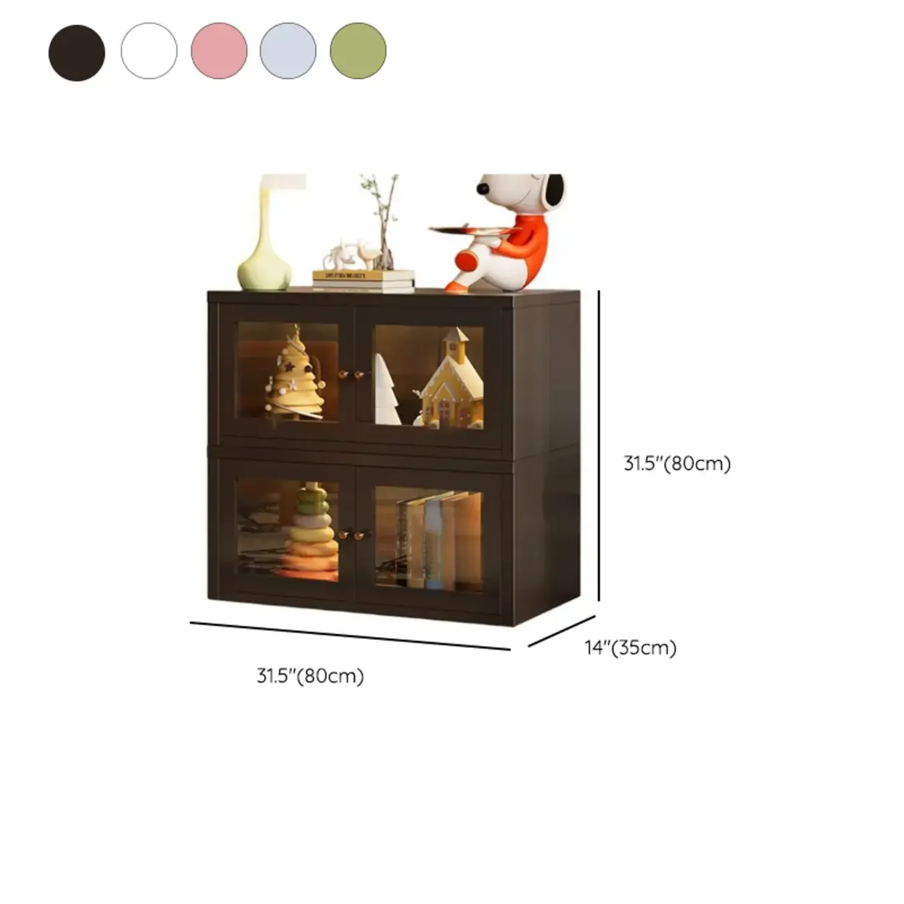 Modern Metal 2-Tier Closed Back Bookcase with Doors #size