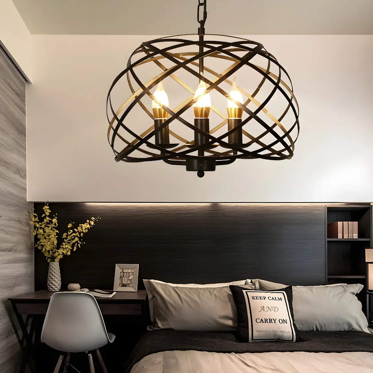 Vintage Stylish Open Cage Hanging Light with Candle 3 Heads Hanging Chandelier Light in Black