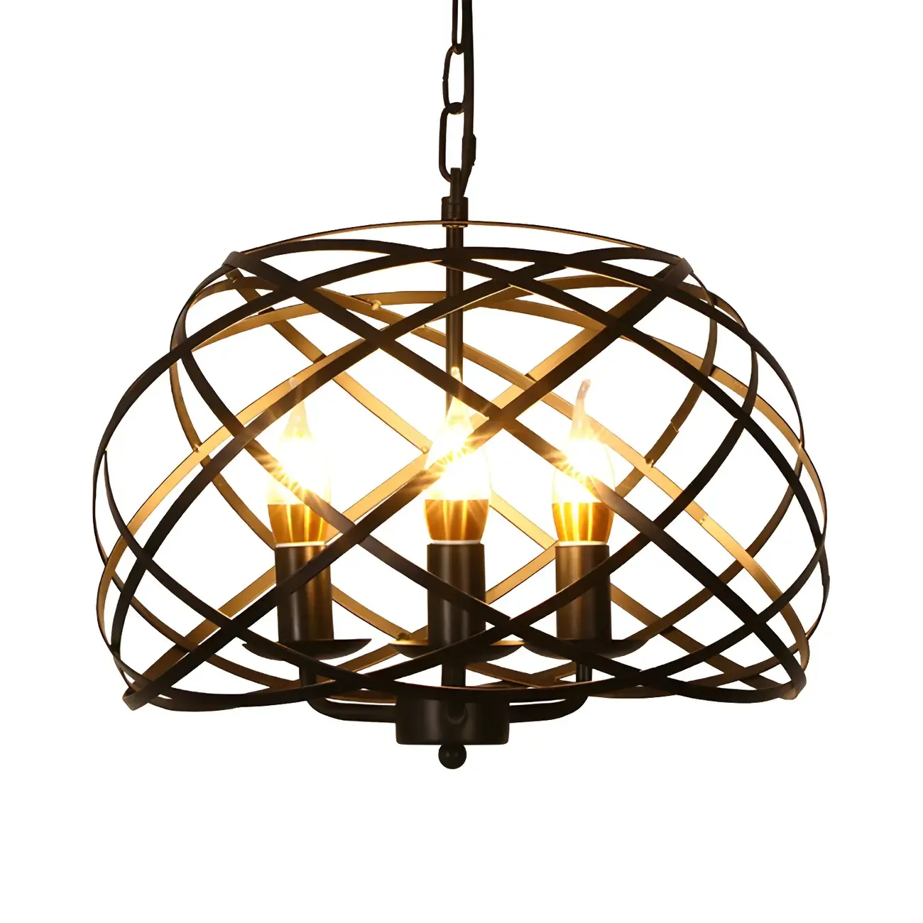 Vintage Stylish Open Cage Hanging Light with Candle 3 Heads Hanging Chandelier Light in Black