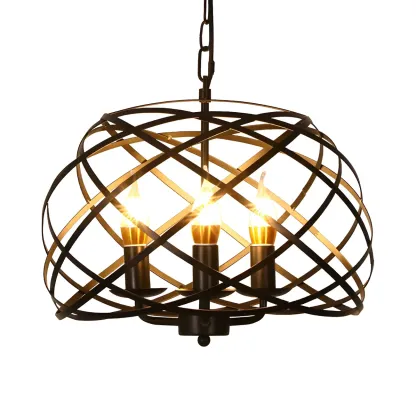 Vintage Stylish Open Cage Hanging Light with Candle 3 Heads Hanging Chandelier Light in Black