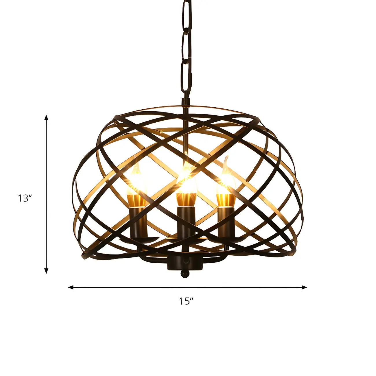 Vintage Stylish Open Cage Hanging Light with Candle 3 Heads Hanging Chandelier Light in Black | homeyfad