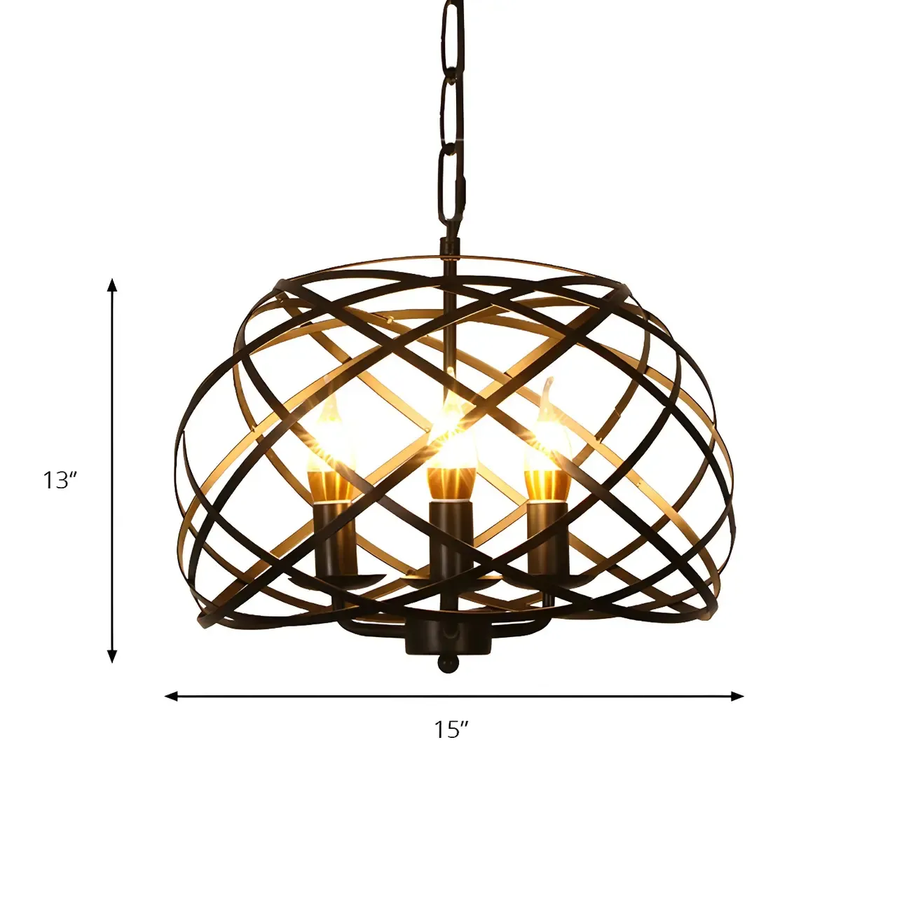 Vintage Stylish Open Cage Hanging Light with Candle 3 Heads Hanging Chandelier Light in Black