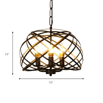 Vintage Stylish Open Cage Hanging Light with Candle 3 Heads Hanging Chandelier Light in Black