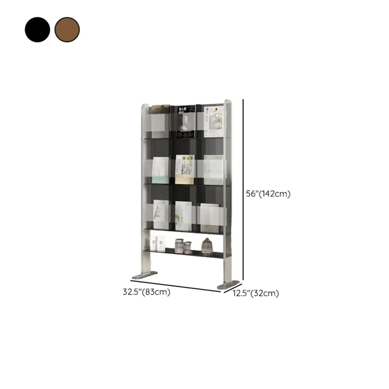 Vertical Acrylic 4-Shelf Closed Back Display Bookcase #size