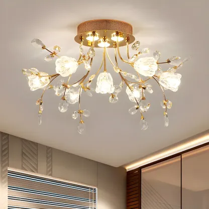 7 Lights Crystal Floral Semi Flush Mount Ceiling Light Image - 1