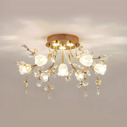 7 Lights Crystal Floral Semi Flush Mount Ceiling Light Image - 3