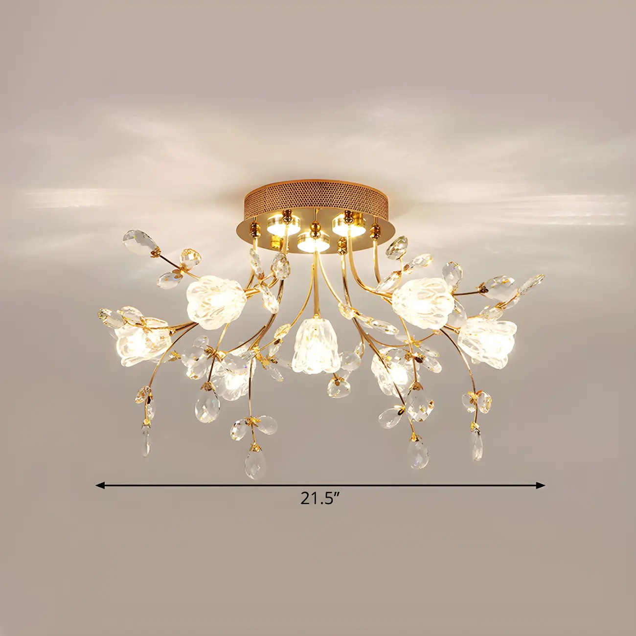 7 Lights Crystal Floral Semi Flush Mount Ceiling Light Image - 4 | homeyfad