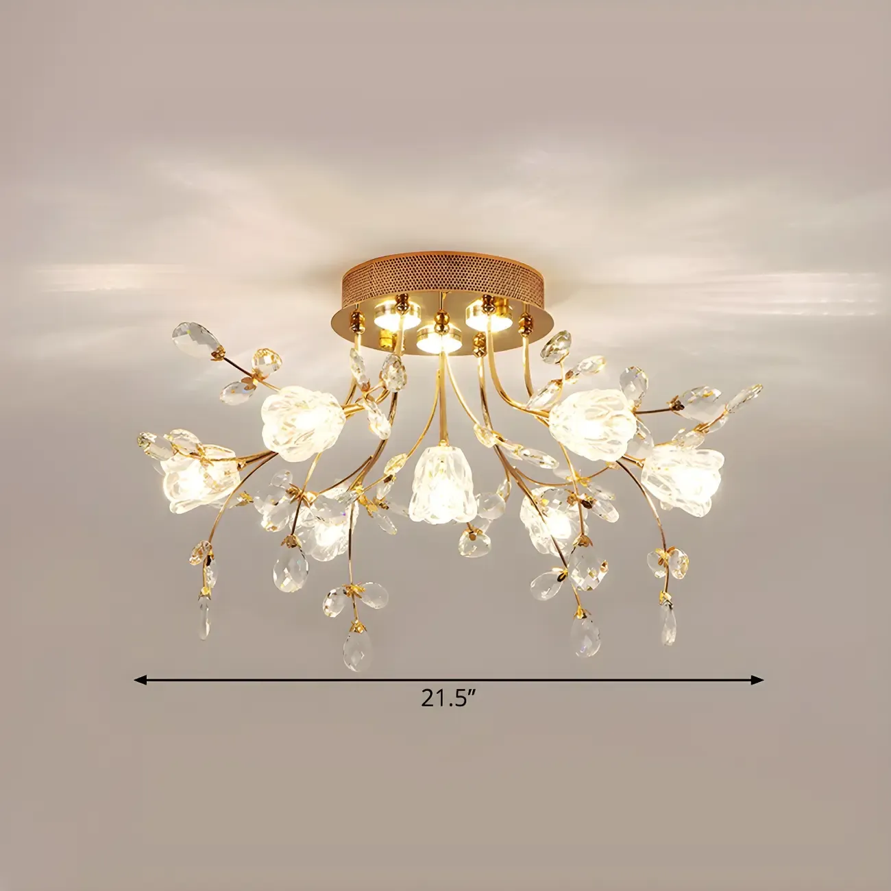 7 Lights Crystal Floral Semi Flush Mount Ceiling Light Image - 4
