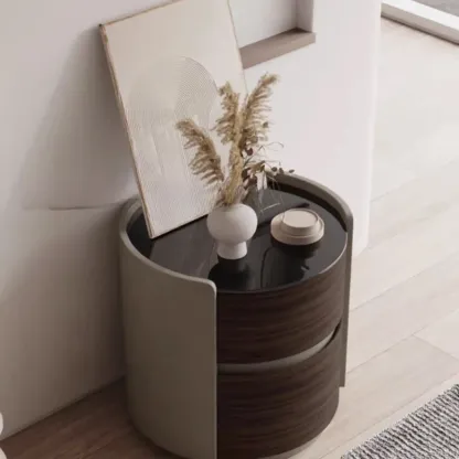 Narrow Pine Wood Soft-Close 2 Tier Round Bedside Table Image - 3