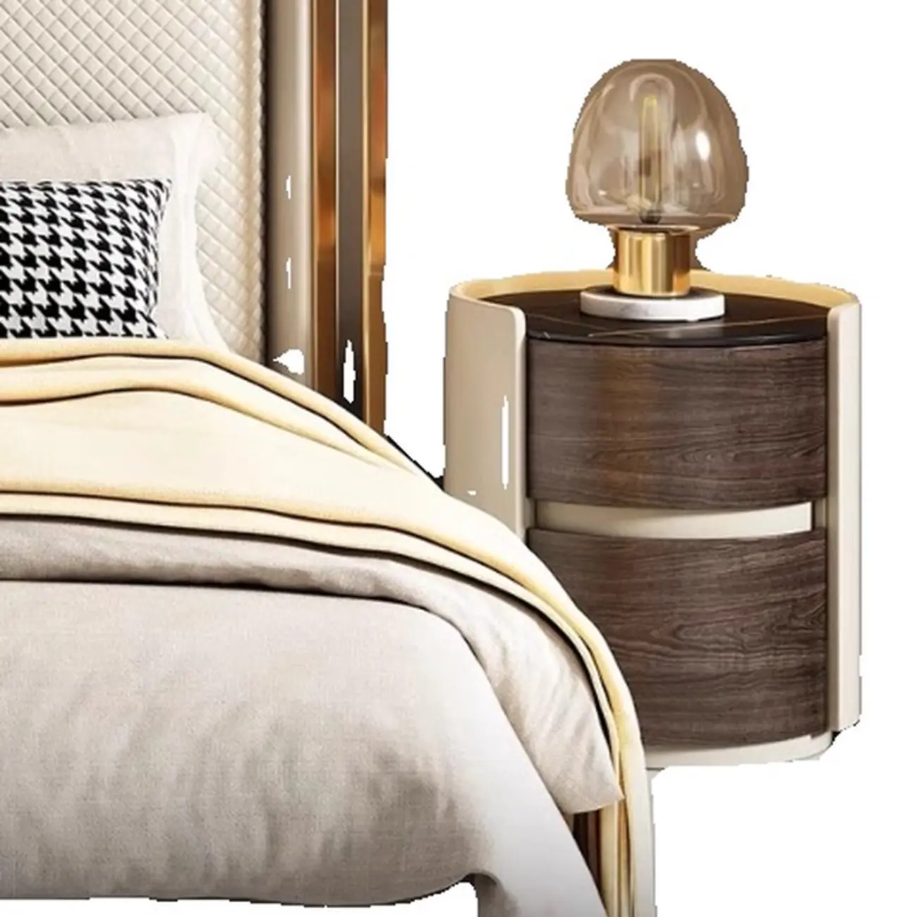 Narrow Pine Wood Soft-Close 2 Tier Round Bedside Table Image - 7 | homeyfad