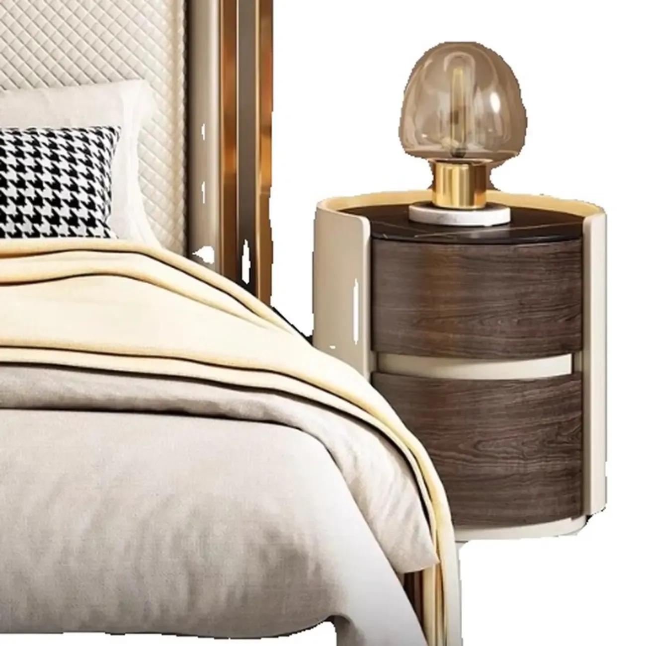 Narrow Pine Wood Soft-Close 2 Tier Round Bedside Table Image - 7