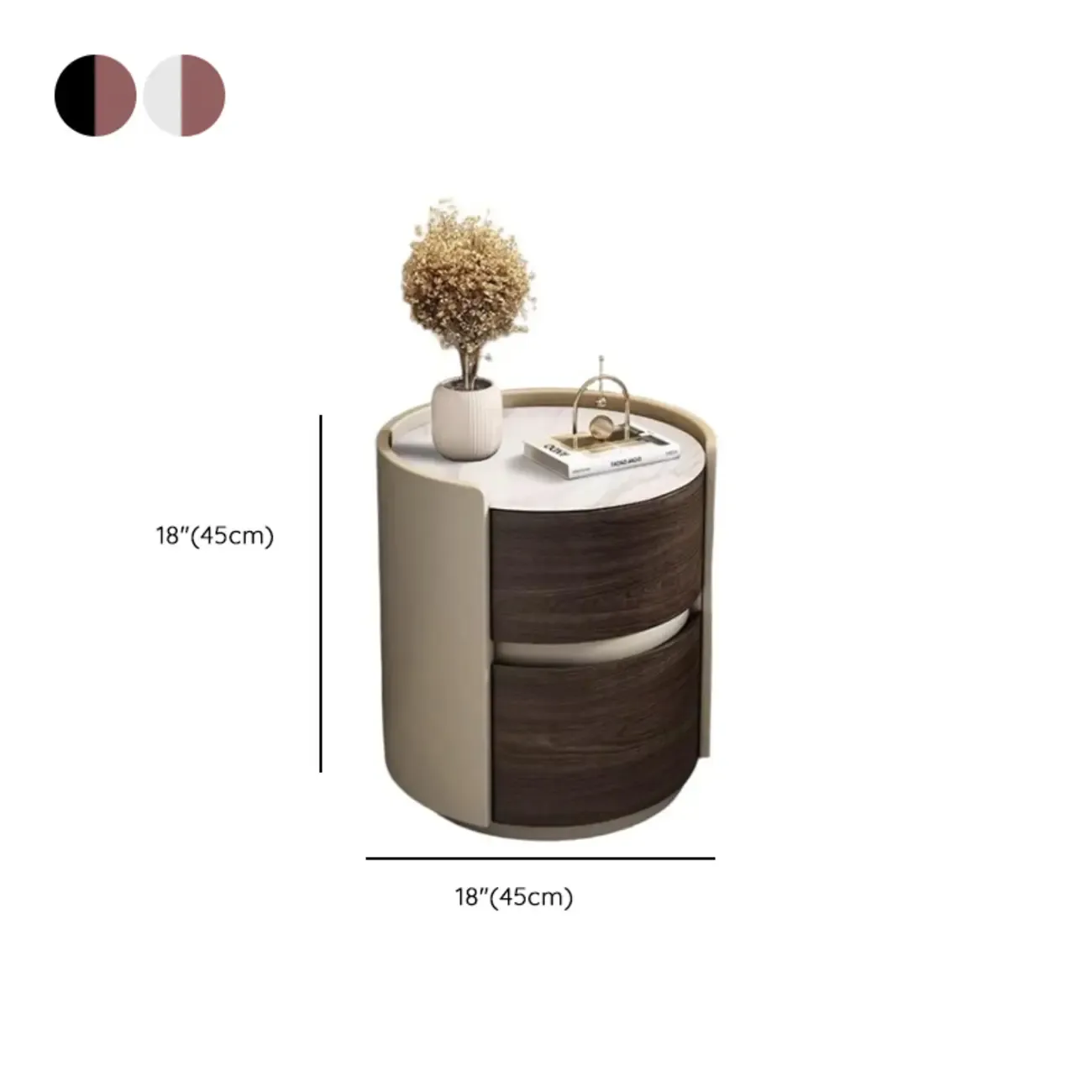 Narrow Pine Wood Soft-Close 2 Tier Round Bedside Table Image - 11