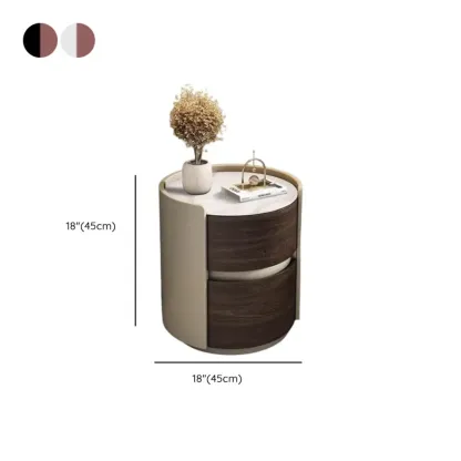 Narrow Pine Wood Soft-Close 2 Tier Round Bedside Table Image - 11