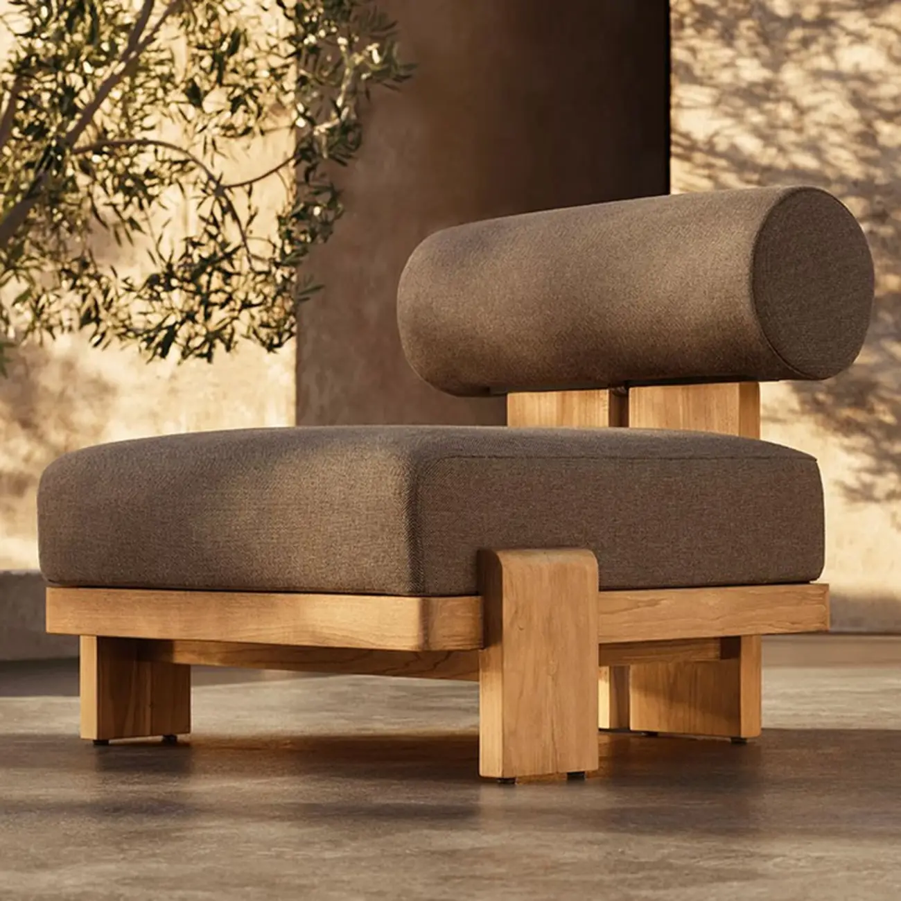 Natural Wooden Brown Patio Sofa with UV Resistant Cushions Image - 1 | homeyfad