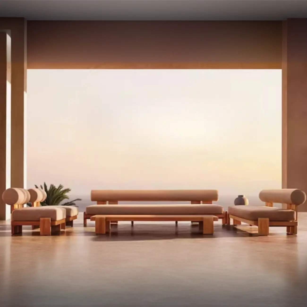 Natural Wooden Brown Patio Sofa with UV Resistant Cushions Image - 2 | homeyfad