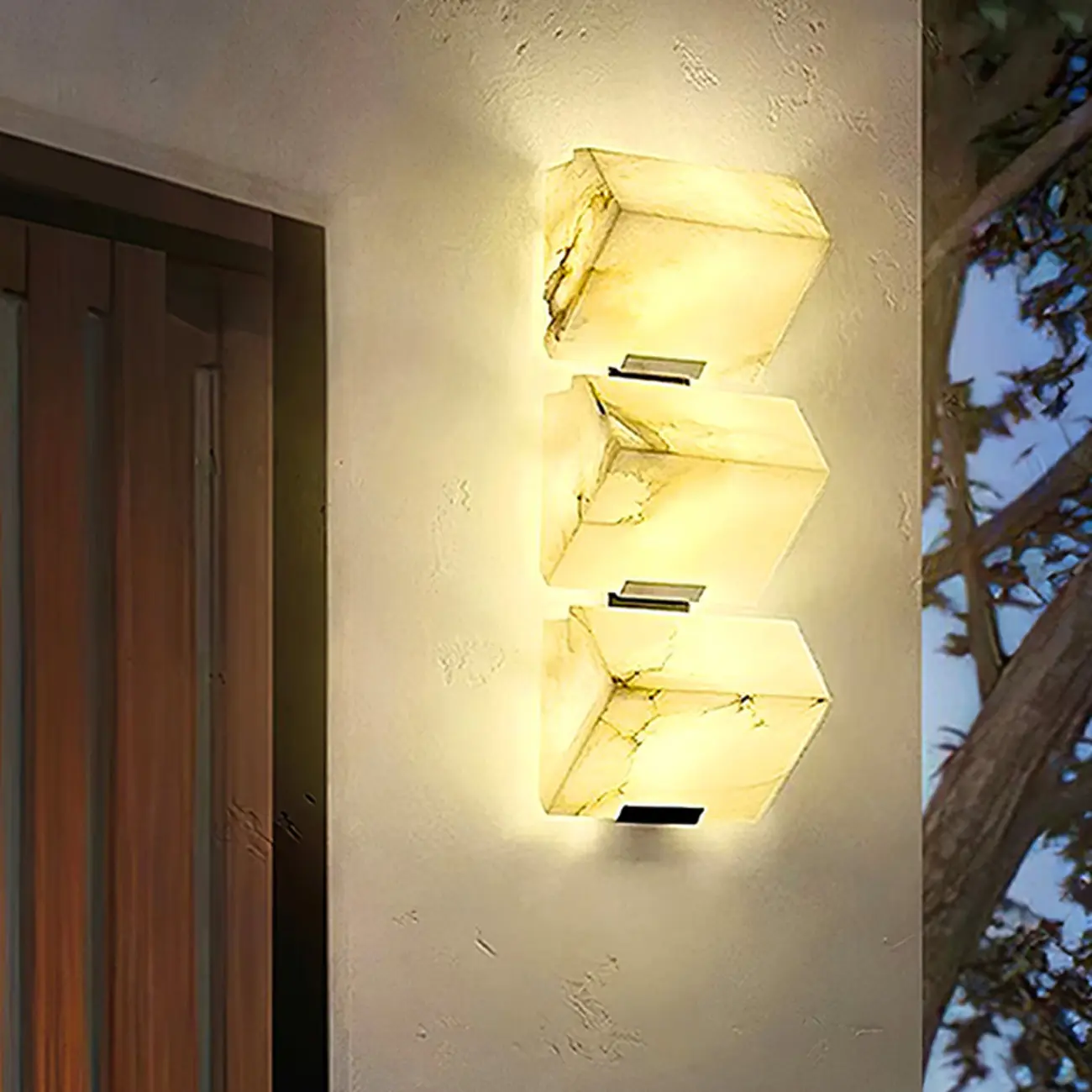 3-Light Geometric Metal Stone Shade Wall Sconce Image - 1 | homeyfad