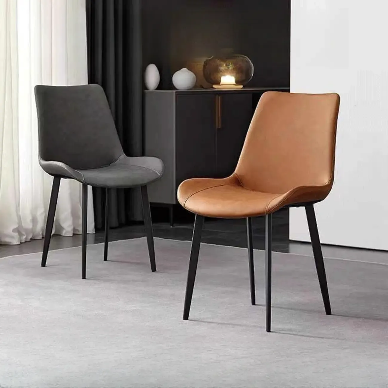 Simple Low Back Faux Leather Dining Chair with Alloy Legs Image - 1
