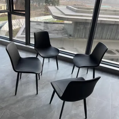 Simple Low Back Faux Leather Dining Chair with Alloy Legs Image - 3